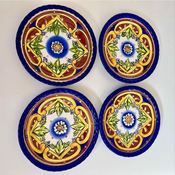 Set of 4 Tabletops Gallery "Bartolo" Scrolls Flower Rope Edge 8" Plate - Picture 2 of 4